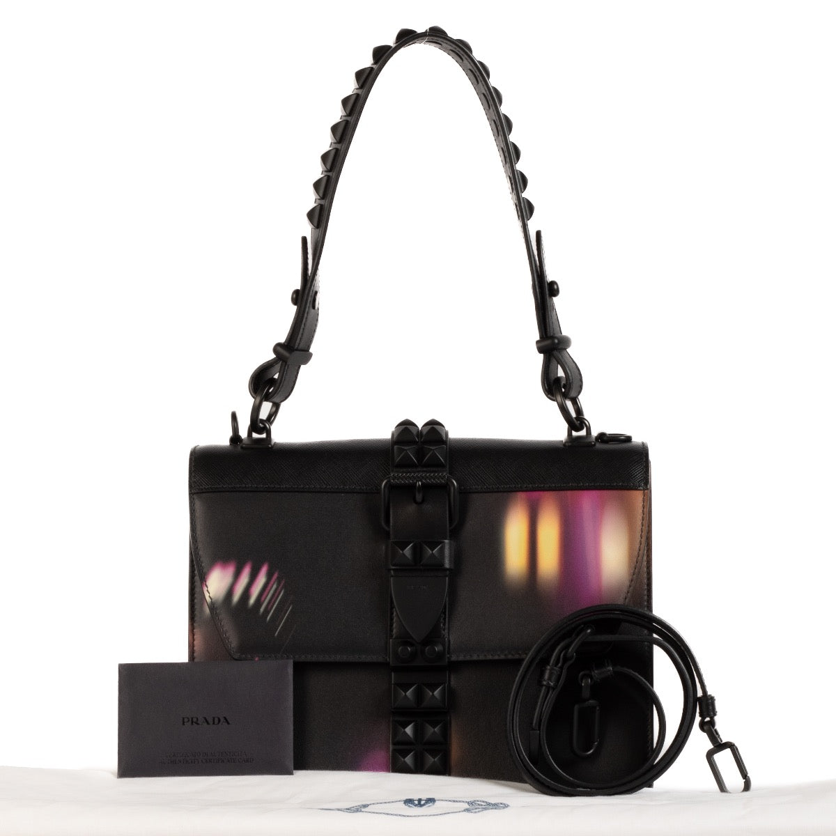 shop 100% authentic second hand Prada Saffiano City Lights Print Studded Elektra Shoulder Bag on Labellov.com