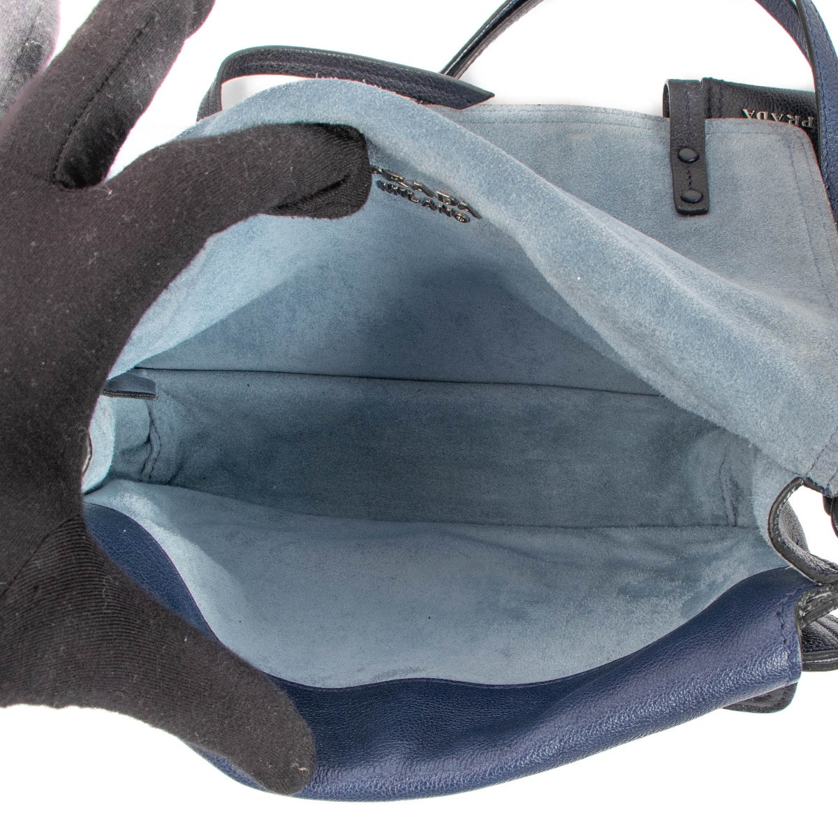 shop 100% authentic second hand Prada Blue Leather Small Etiquette Bag on Labellov.com