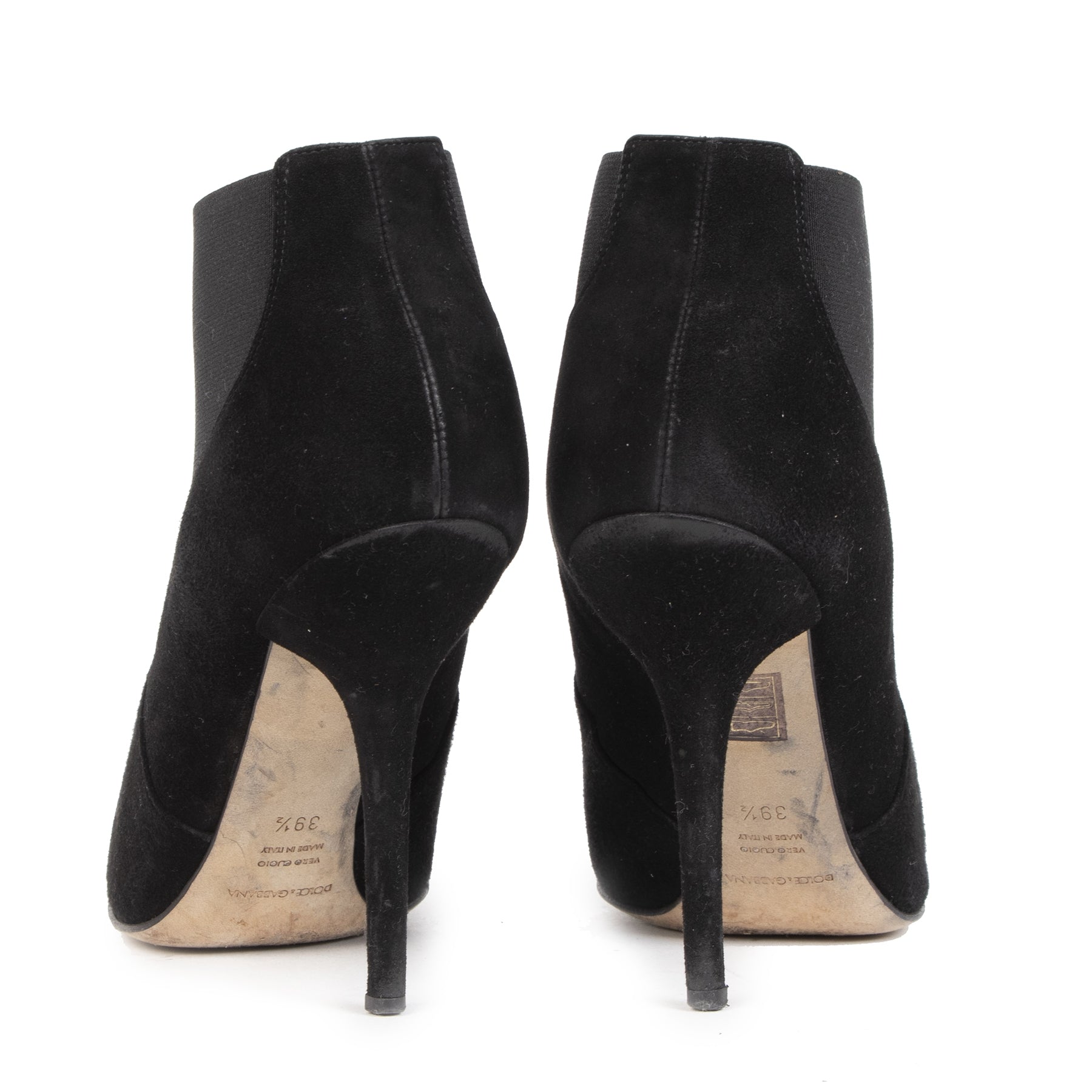 Authentieke Tweedehands Dolce & Gabbana Black Suede Ankle Booties - size 39,5 juiste prijs veilig online shoppen luxee merken webshop winkelen Antwerpen België mode fashion