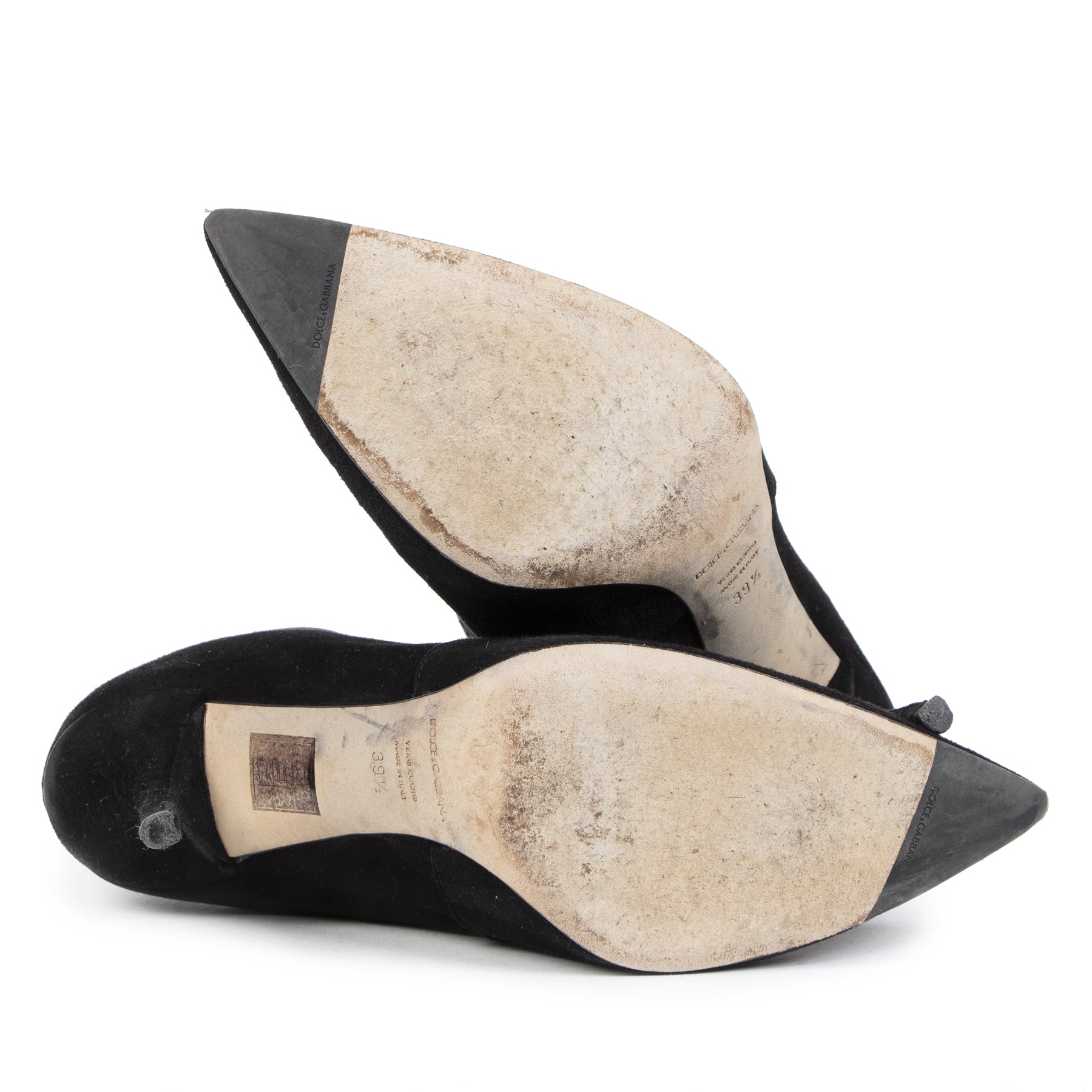 Authentic secondhand Dolce & Gabbana Black Suede Ankle Booties - size 39,5 designer shoes heels fashion luxury vintage webshop safe and secure online shopping worldwide shipping