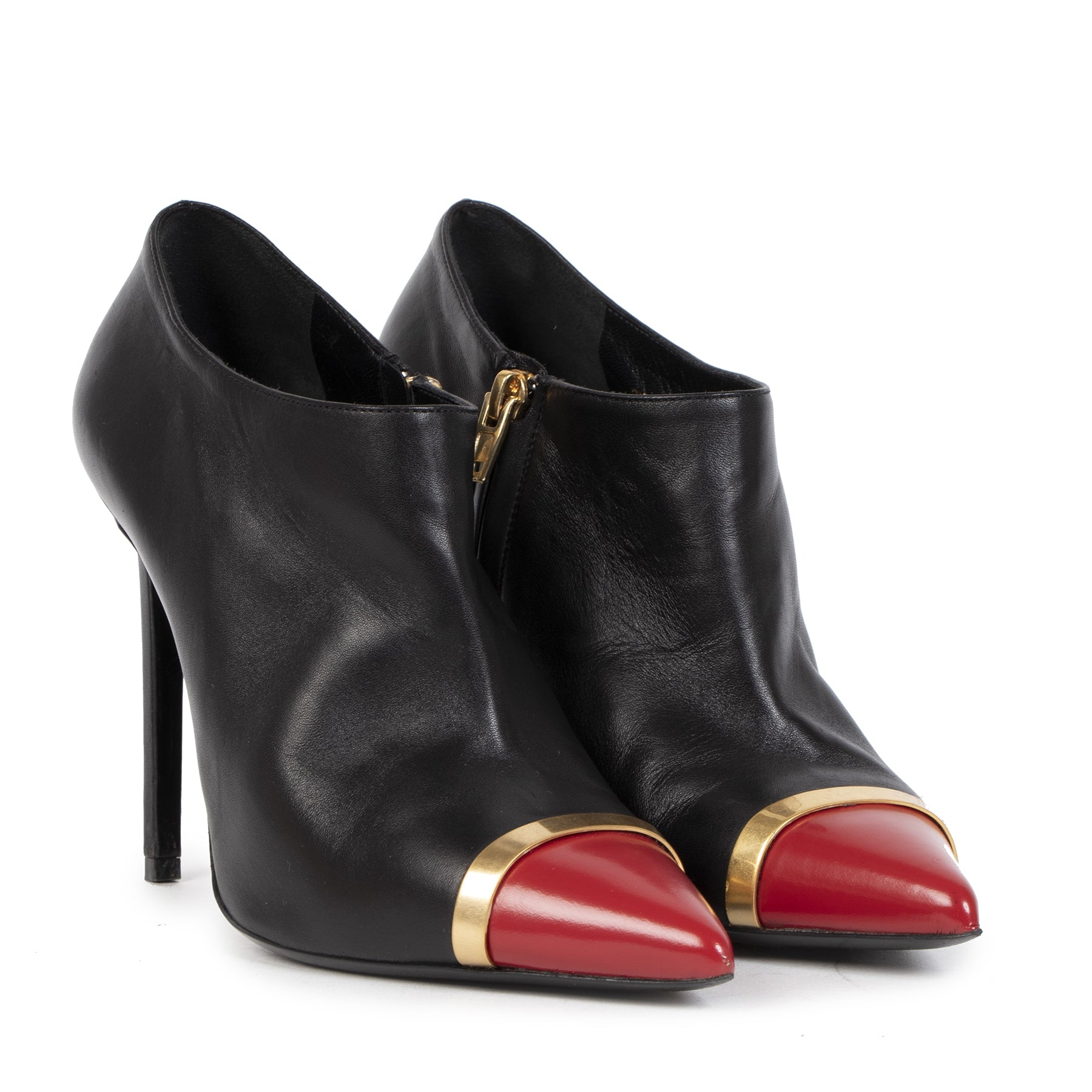 Authentieke Tweedehands Saint Laurent Black Red Cap Toe Ankle Boots - size 39,5 juiste prijs veilig online shoppen luxe merken webshop winkelen Antwerpen België mode fashion