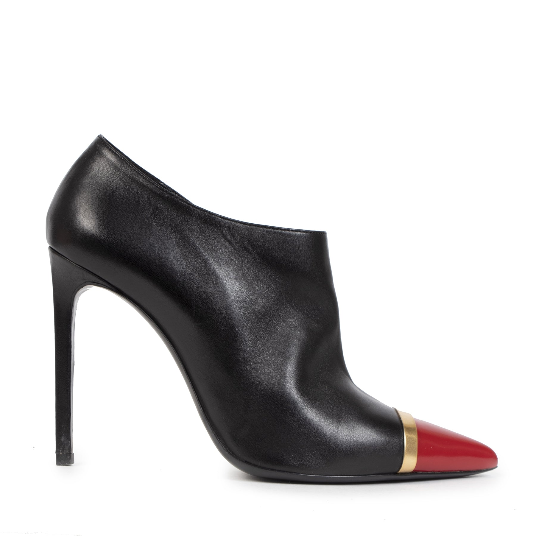 Authentic secondhand Saint Laurent Black Red Cap Toe Ankle Boots - size 39,5 designer shoes designer brands fashion safe secure online shopping worldwide shipping