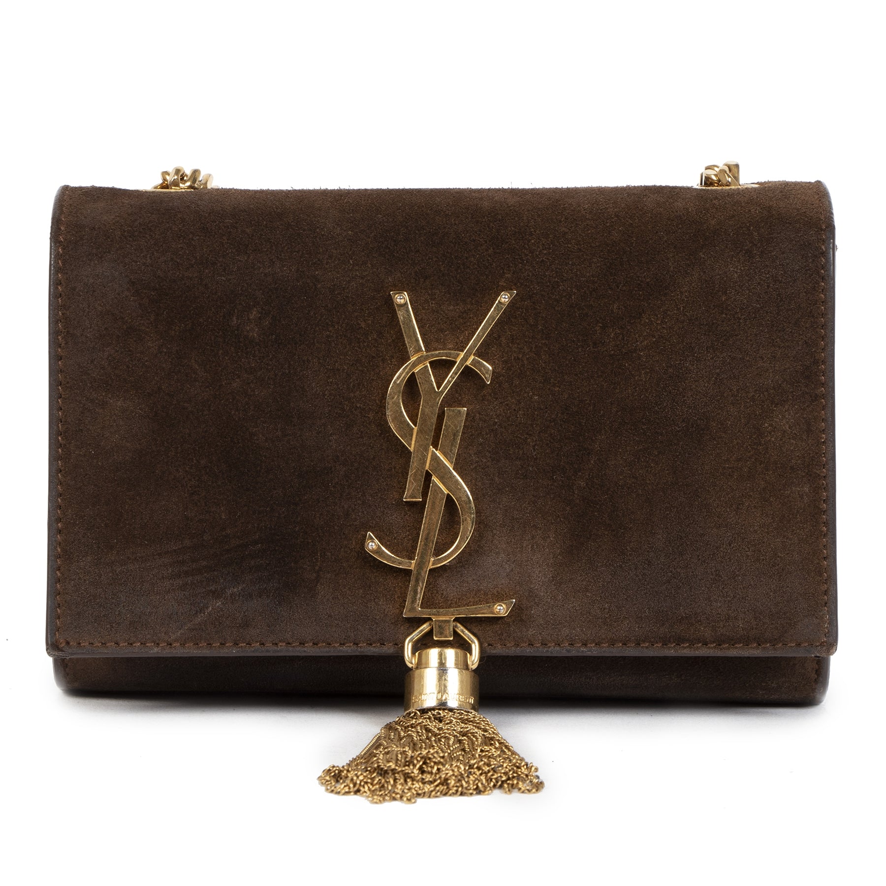 Authentieke Tweedehands Saint Laurent Brown Suede Small Classic Kate Tassel Satchel juiste prijs veilig online shoppen luxe merken webshop winkelen Antwerpen België mode fashion