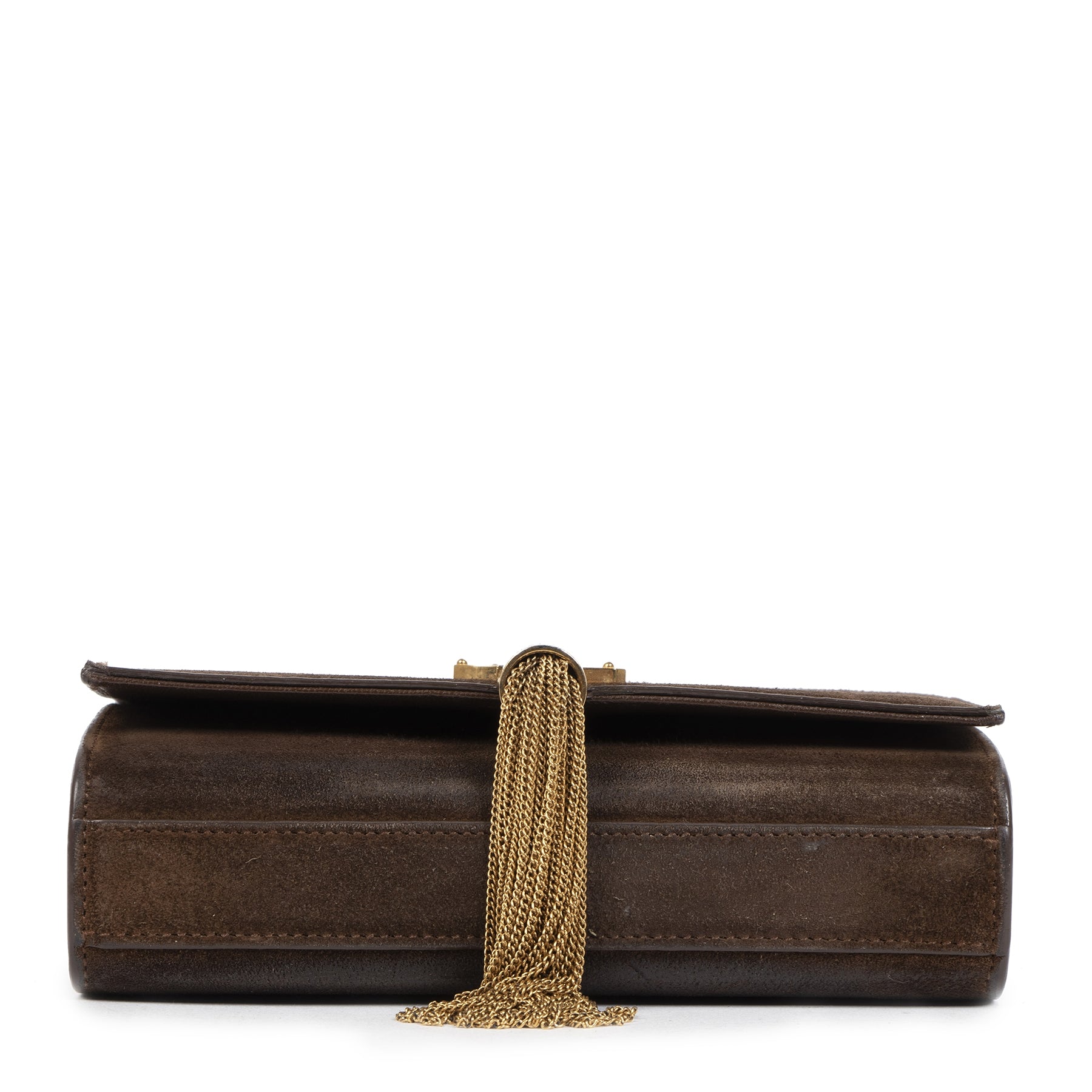 Authentic secondhand Saint Laurent Brown Suede Small Classic Kate Tassel Satchel designer bags designer brands fashion luxury vintage webshop safe secure online shopping worldwide shipping Antwerp Belgium