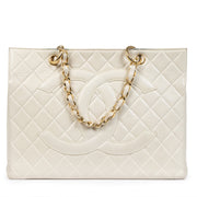 Authentic secondhand Chanel Cream Quilted Leather Grand Shopping Tote designer bags fashion designer brands luxury vintage webshop safe secure online shopping worldwide shipping
