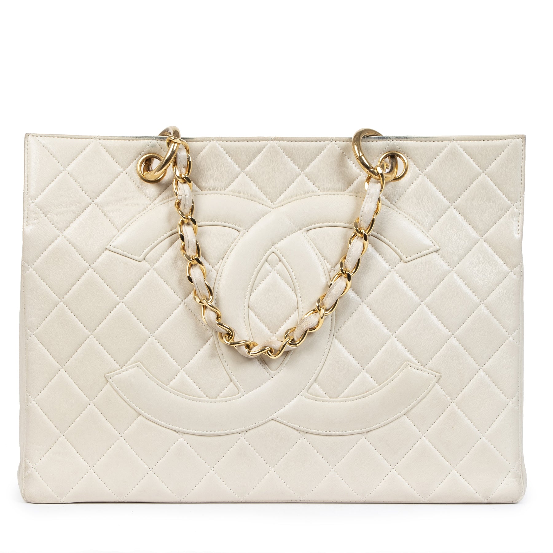 Authentic secondhand Chanel Cream Quilted Leather Grand Shopping Tote designer bags fashion designer brands luxury vintage webshop safe secure online shopping worldwide shipping
