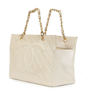 Authentieke Tweedehands Chanel Cream Quilted Leather Grand Shopping Tote juiste prijs veilig online shoppen luxe merken webshop winkelen Antwerpen België mode fashion