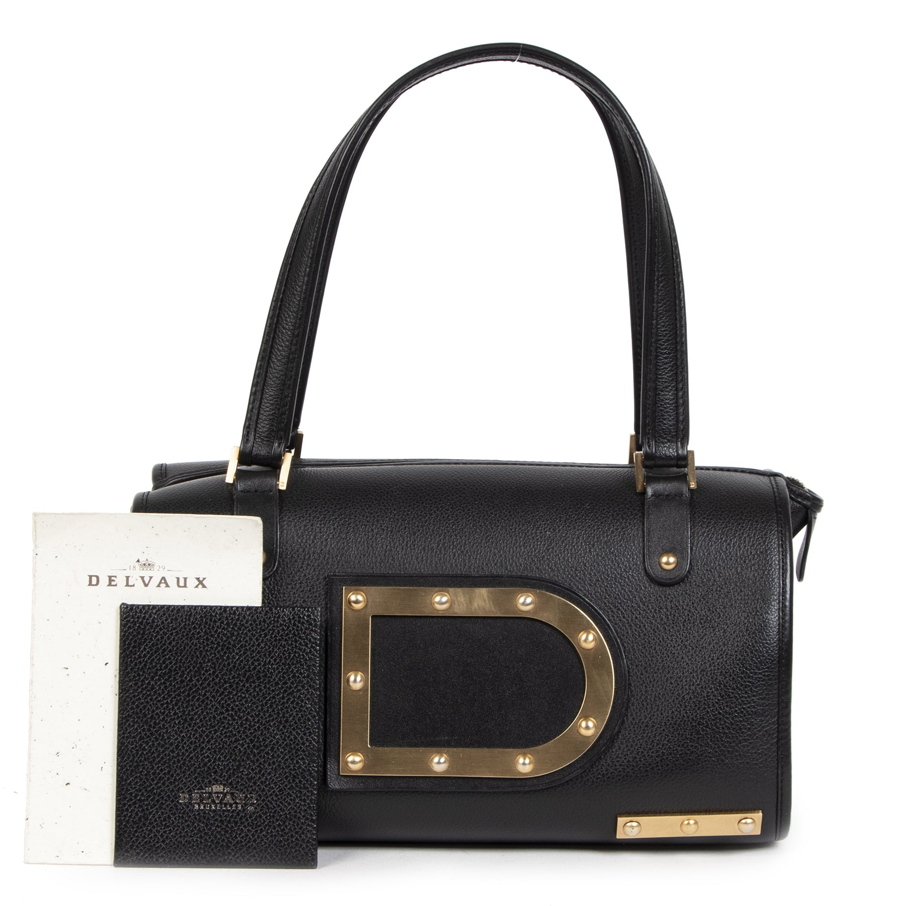 Authentic second-hand vintage Delvaux Black Le Astrid MM Bag buy online webshop LabelLOV