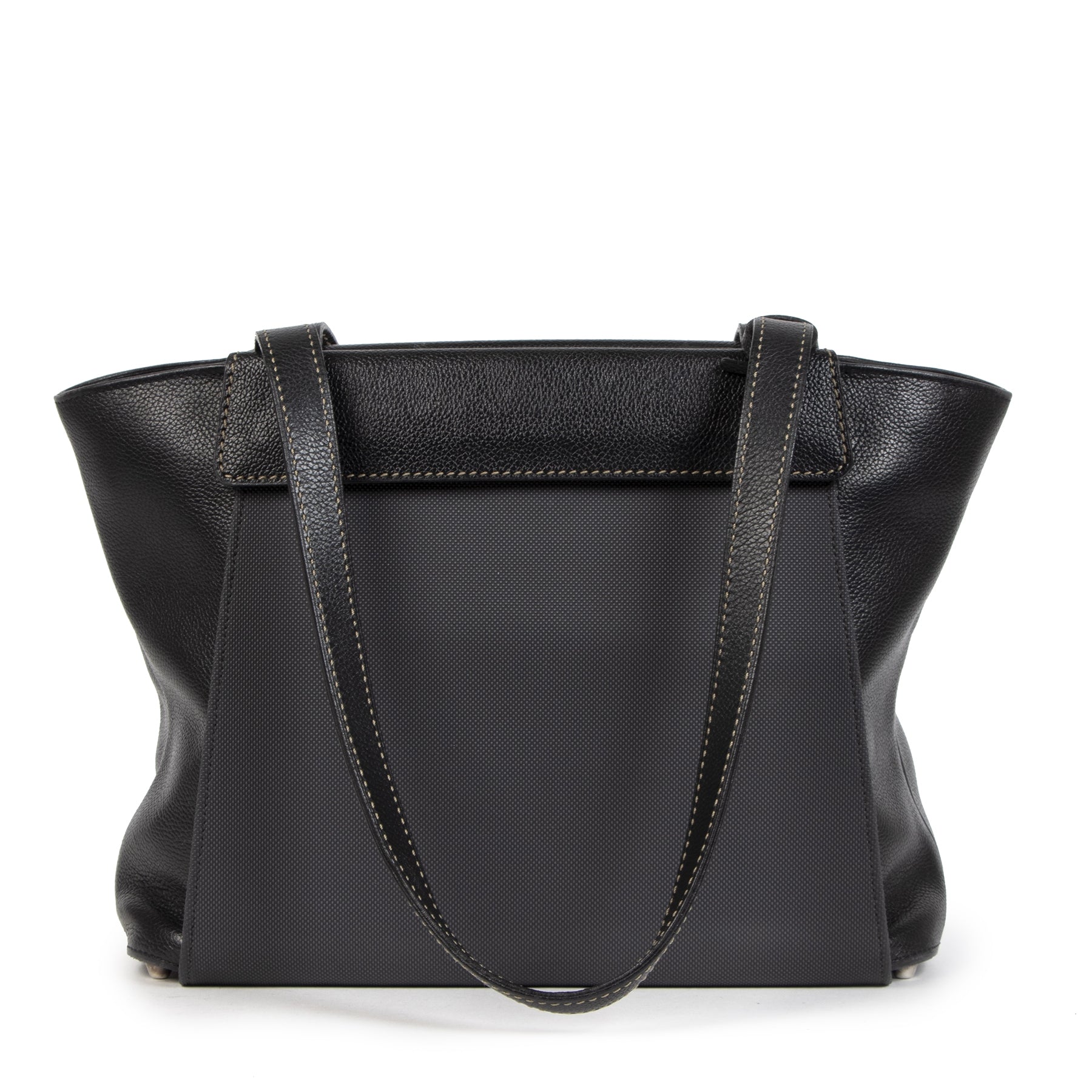 Authentieke tweedehands vintage Delvaux Black Grey Flap Shoulder Bag koop online webshop LabelLOV