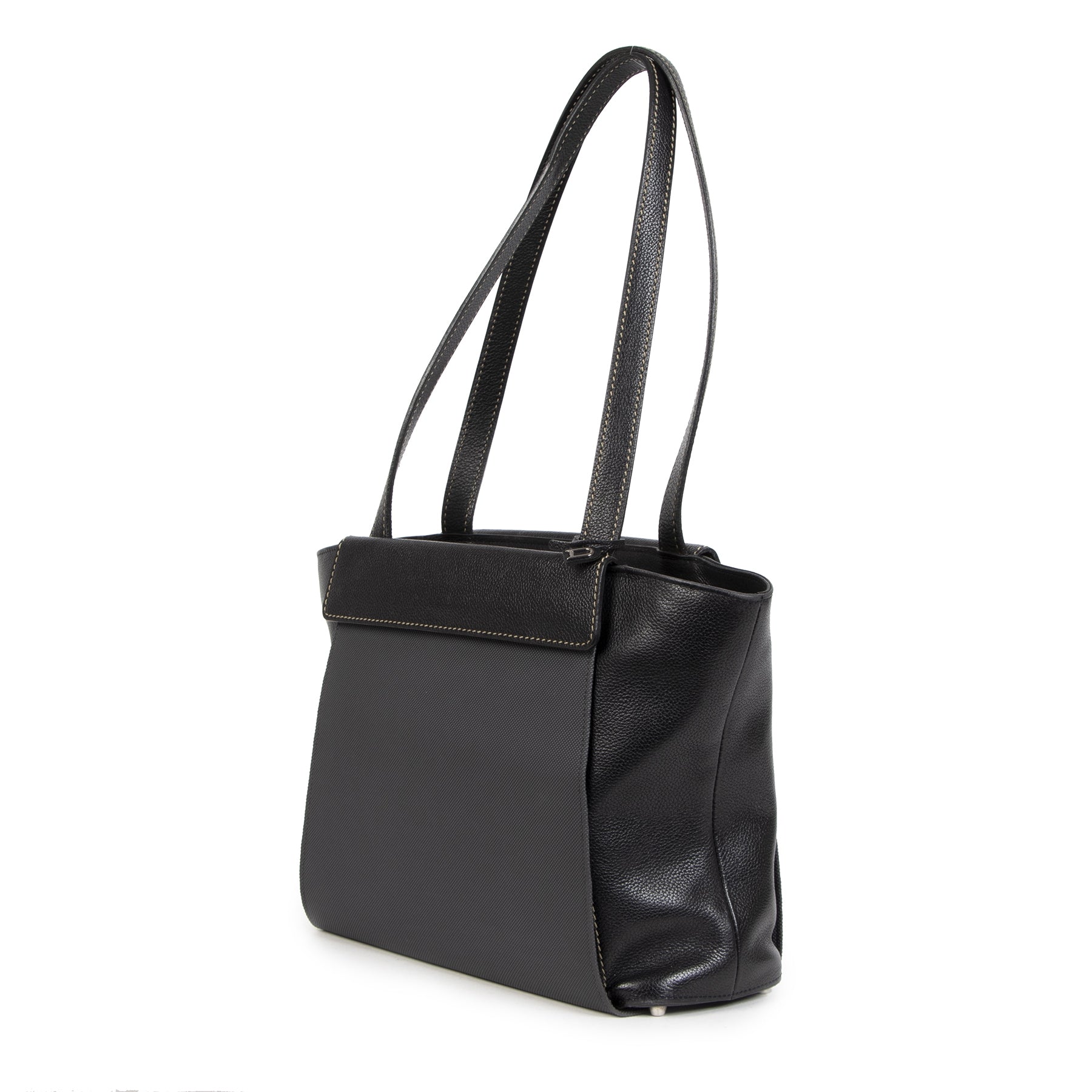 Authentic second-hand vintage Delvaux Black Grey Flap Shoulder Bag buy online webshop LabelLOV