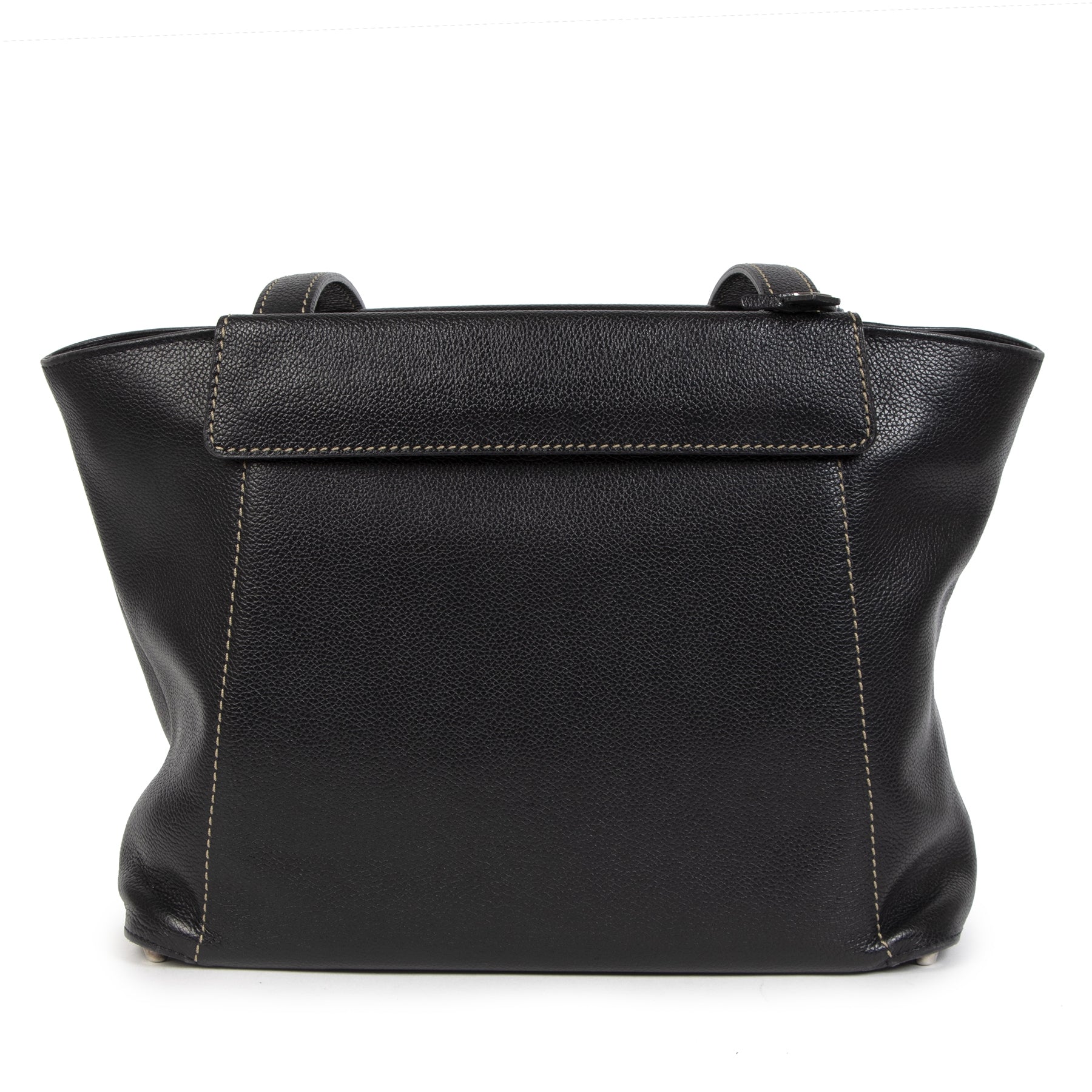 Authentieke tweedehands vintage Delvaux Black Grey Flap Shoulder Bag koop online webshop LabelLOV