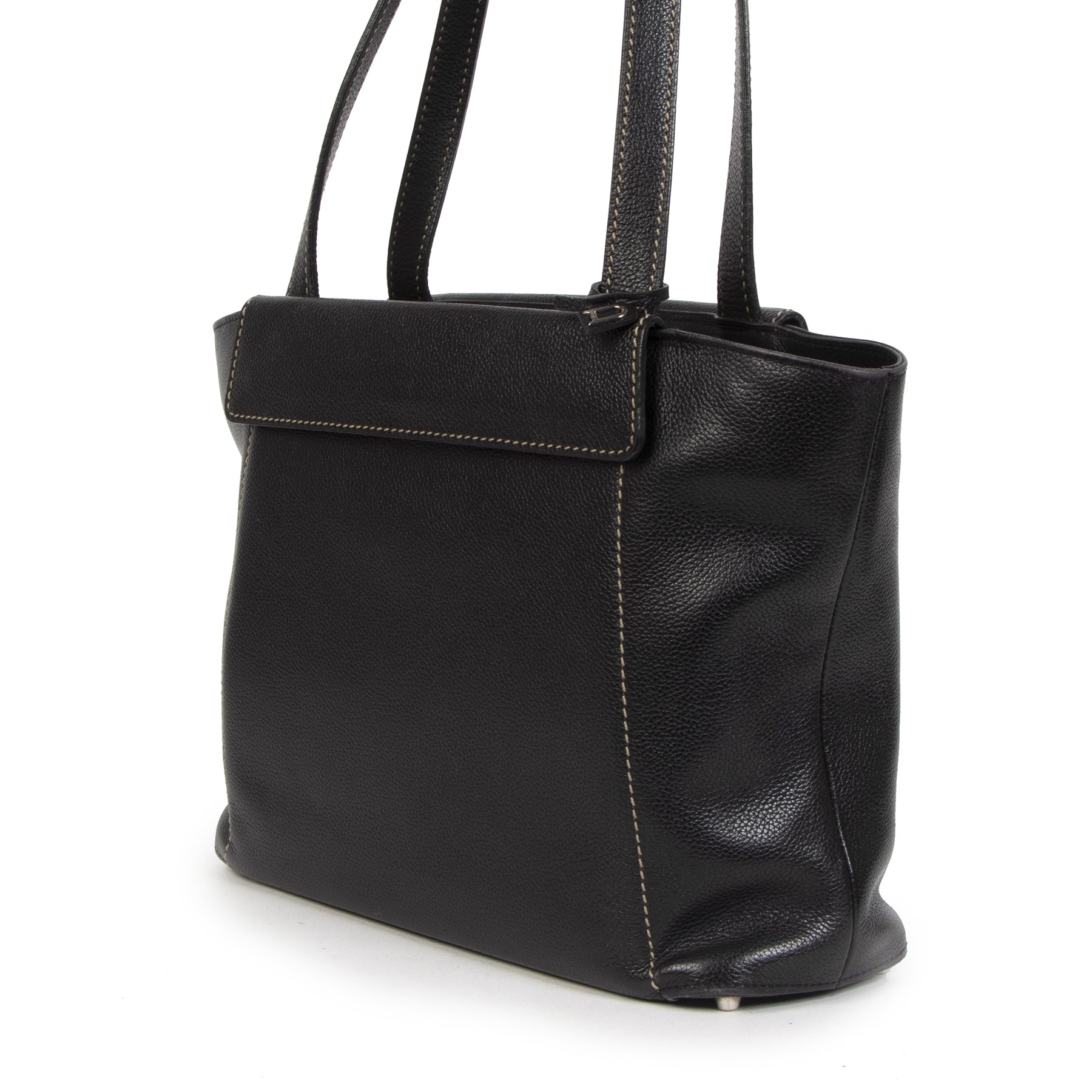 Authentic second-hand vintage Delvaux Black Grey Flap Shoulder Bag buy online webshop LabelLOV