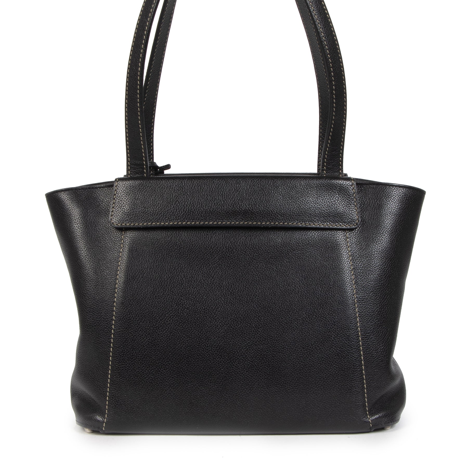 Authentieke tweedehands vintage Delvaux Black Grey Flap Shoulder Bag koop online webshop LabelLOV