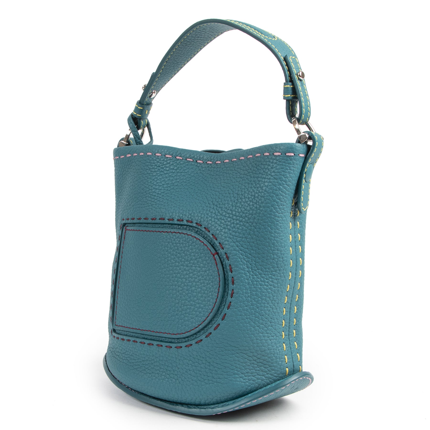 Authentieke Tweedehands Delvaux Peacock Le Pin Mini Bucket Bag juiste prijs veilig online shoppen luxe merken webshop winkelen Antwerpen België mode fashion