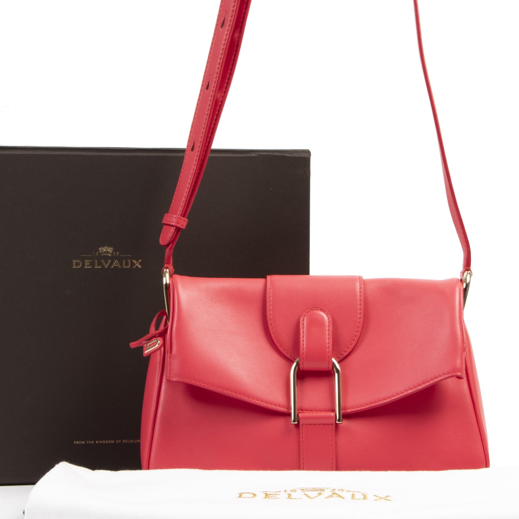 Authentieke tweedehands vintage Delvaux Red Givry Crossbody Bag koop online webshop LabelLOV