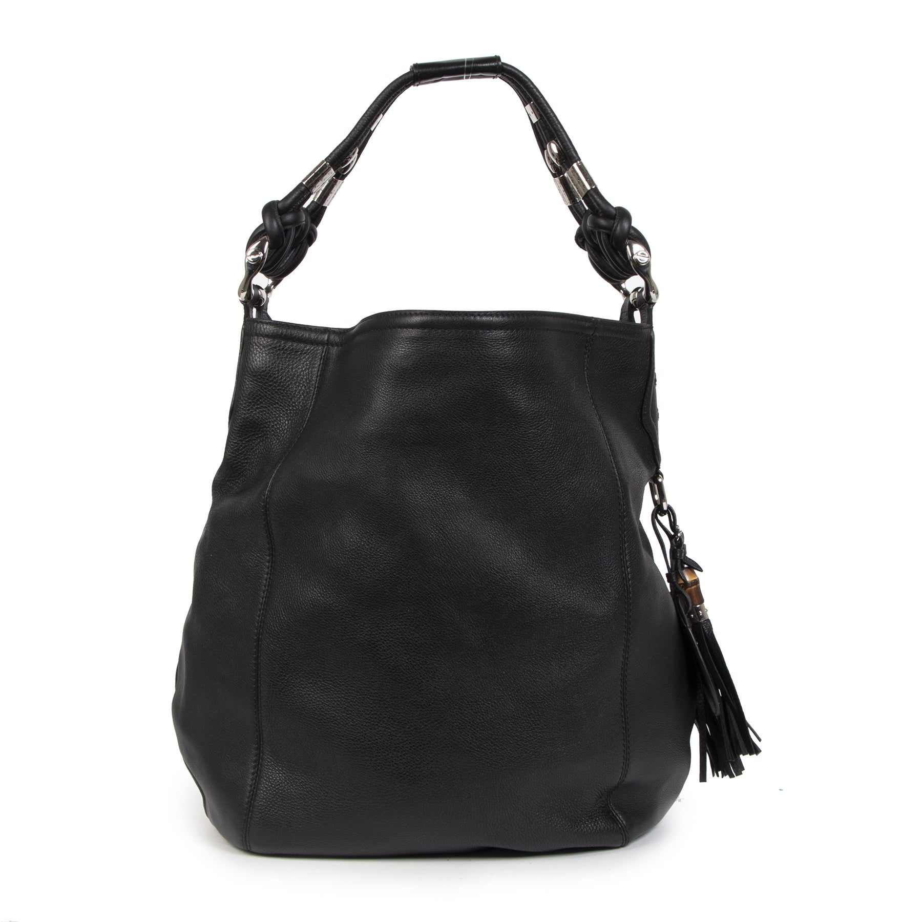 Authentieke tweedehands vintage Gucci Black Techno XL Hobo Bag koop online webshop LabelLOV
