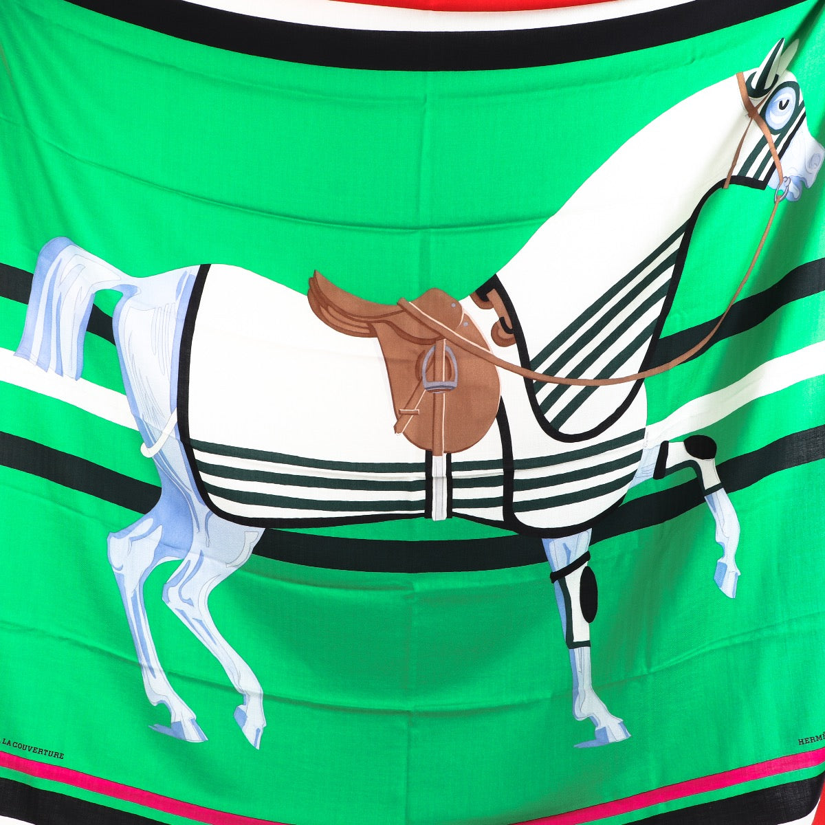 Buy an authentic Hermès Cheval a La Couverture Cashmere/Silk Scarf in excellent condition at Labellov in Antwerp.
