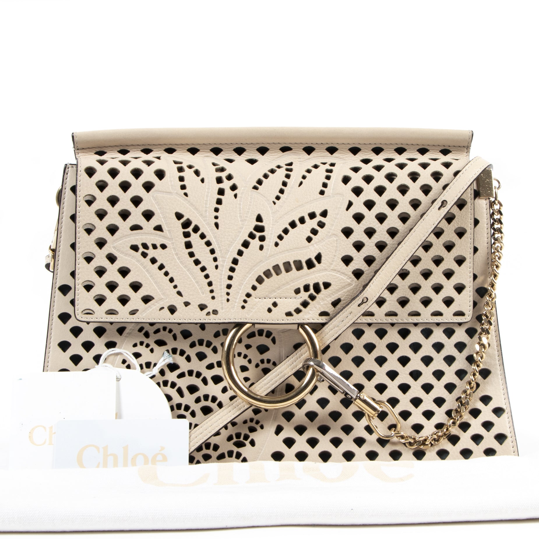 buy and sell your authentic Chloé Beige Faye Large Cut-out Shoulder Bag