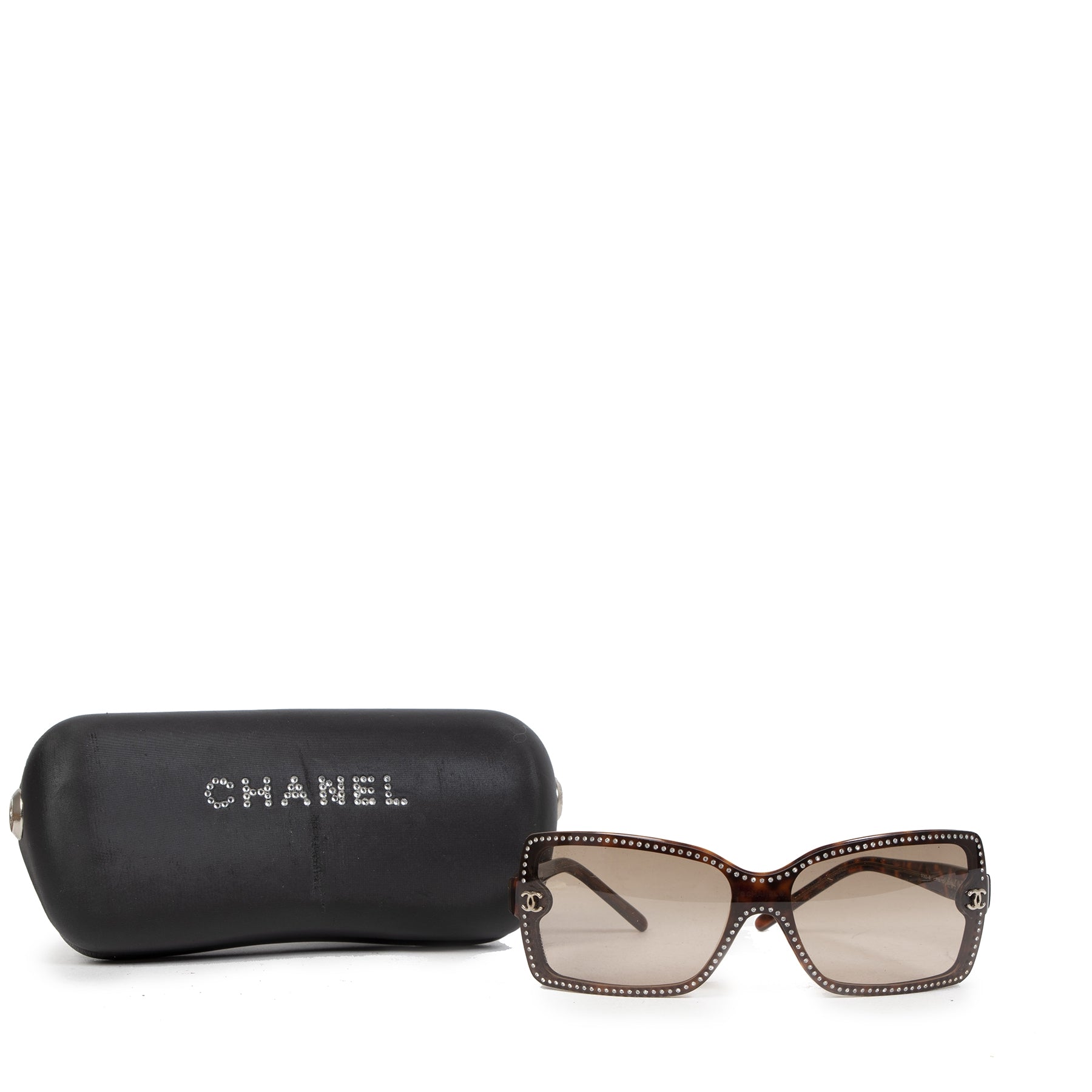Authentic secondhand Chanel Rhinestone Trim Brown Sunglasses designer accessories designer brands fashion safe secure online shopping worldwide shipping delivery