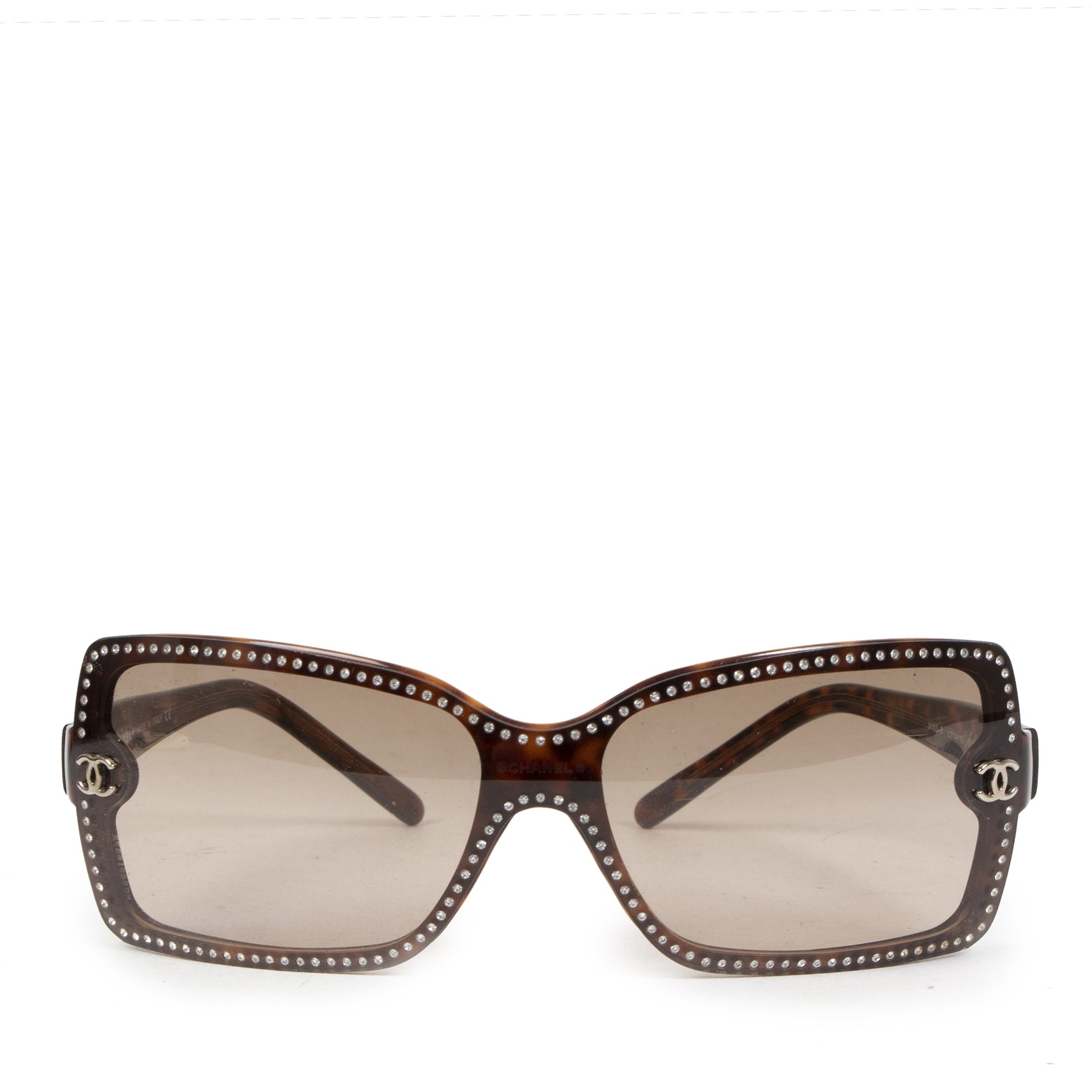 Authentic secondhand Chanel Rhinestone Trim Brown Sunglasses designer accessories designer brands fashion safe secure online shopping worldwide shipping delivery