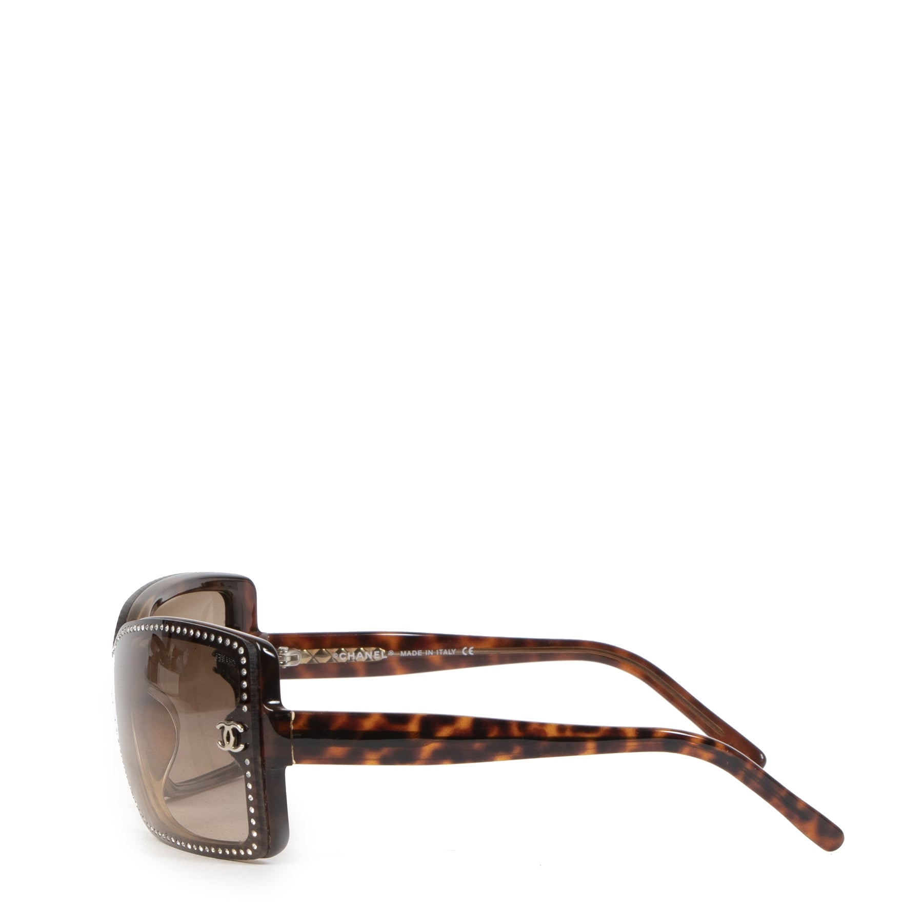 Authentieke Tweedehands Chanel Rhinestone Trim Brown Sunglasses juiste prijs veilig online shoppen luxe merken webshop winkelen Antwerpen België mode fashion