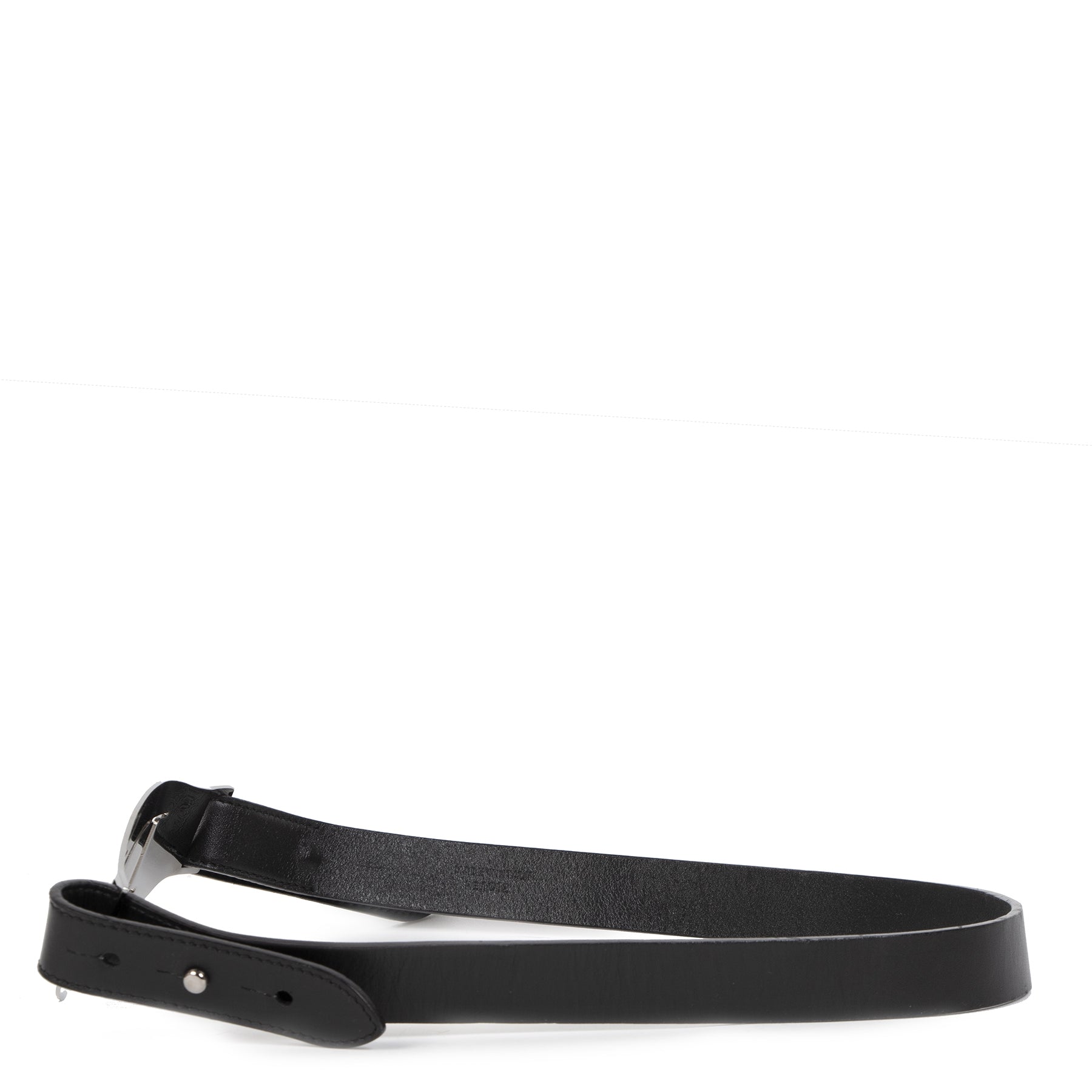 Authentieke Tweedehands Dior Black Silver Logo Belt - Size 85 juiste prijs veilig online shoppen luxe merken webshop winkelen Antwerpen België mode fashion