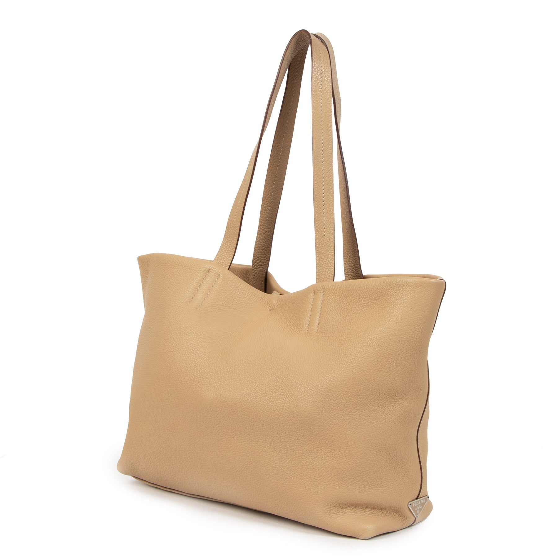 Authentic secondhand Prada Beige Leather Tote Bag designer bags fashion luxury vintage webshop designer brands safe secure online shopping worldwide shipping delivery