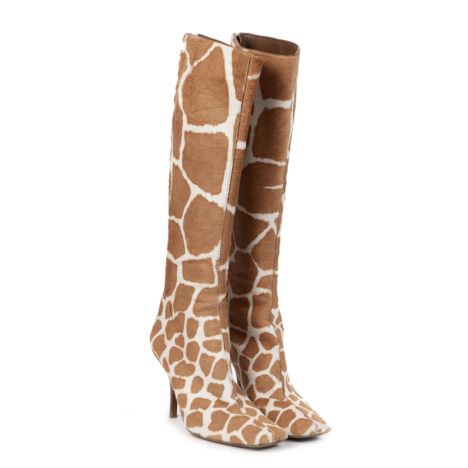 Authentic secondhand Sergio Rossi Pony Hair Leather Giraffe Boots - Size 39 designer boots shoes high heels designer brands fashion luxury vintage webshop safe secure online shopping worldwide shipping delivery