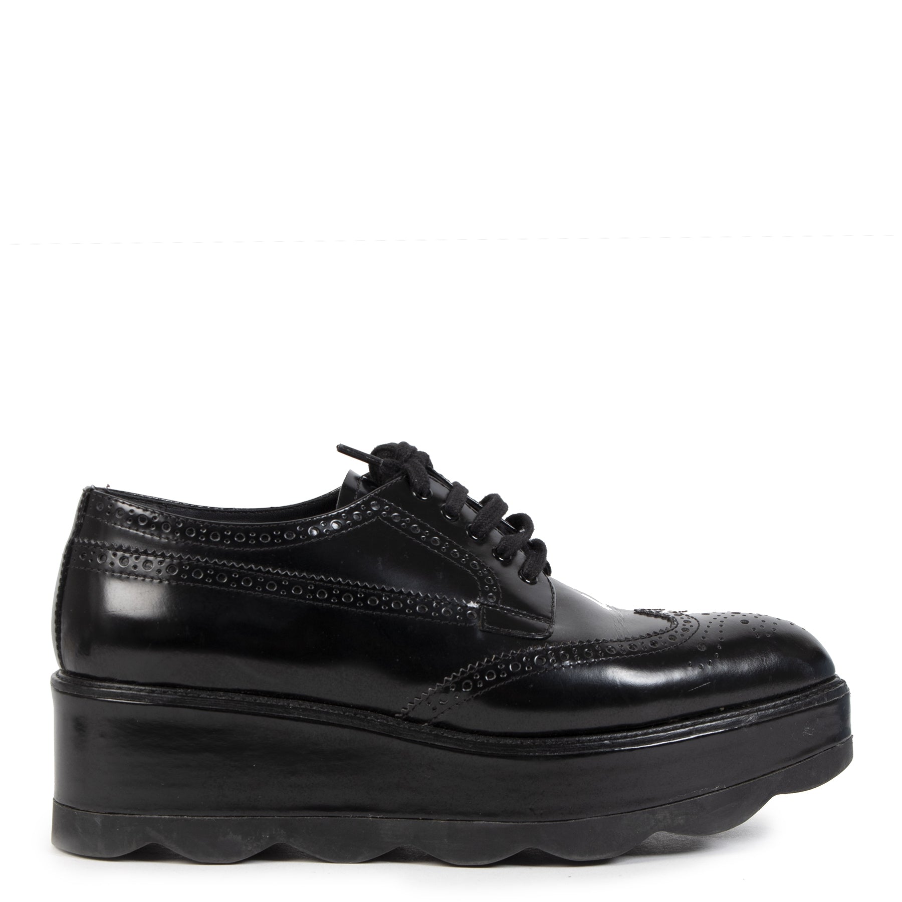 Authentieke Tweedehands Prada Black Leather Platform Shoes - Size 39,5 juiste prijs veilig online shoppen luxe merken webshop winkelen Antwerpen België mode fashion