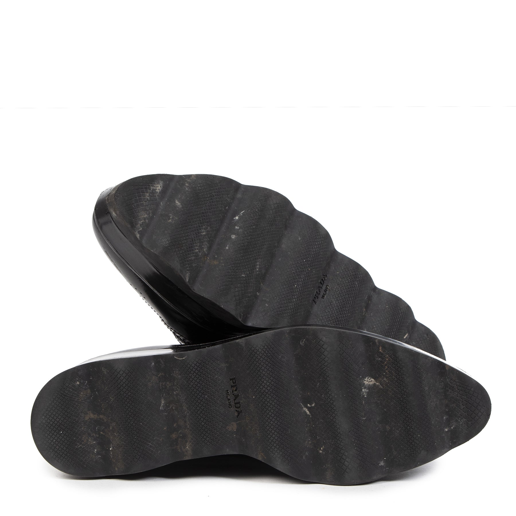 Authentieke Tweedehands Prada Black Leather Platform Shoes - Size 39,5 juiste prijs veilig online shoppen luxe merken webshop winkelen Antwerpen België mode fashion