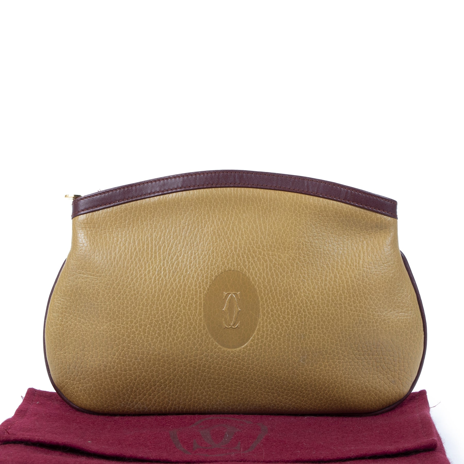 Authentic secondhand Cartier Yellow Mustard Pouch designer accessories bags designer brands fashion luxury vintage webshop safe secure online shopping worldwide shipping delivery Antwerp Belgium
