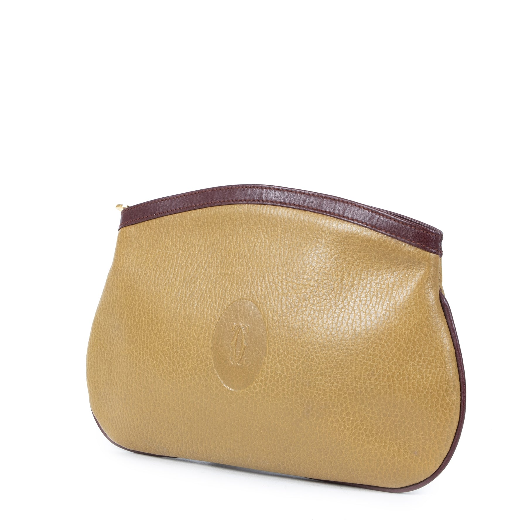 Authentieke Tweedehands Cartier Yellow Mustard Pouch Cartier toiletzak geel juiste prijs veilig online shoppen luxe merken webshop winkelen Antwerpen België mode fashion