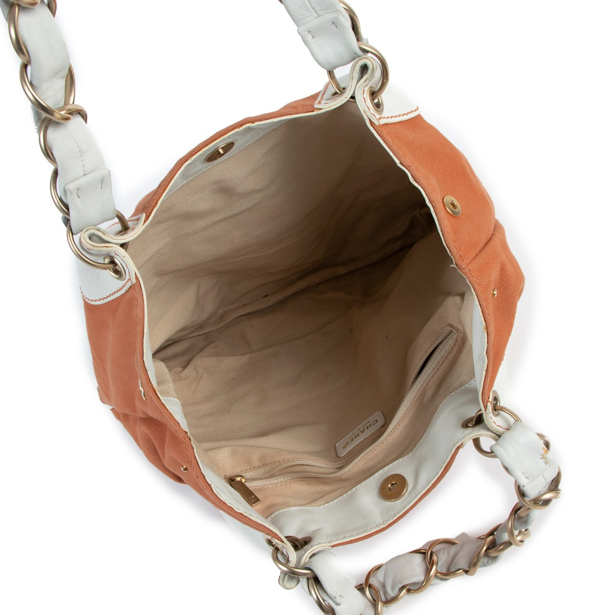 Second hand vintage Chanel Olsen CC Orange Canvas Chain Tote Bag at Labellov