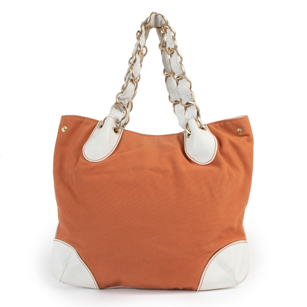 Second hand vintage Chanel Olsen CC Orange Canvas Chain Tote Bag at Labellov