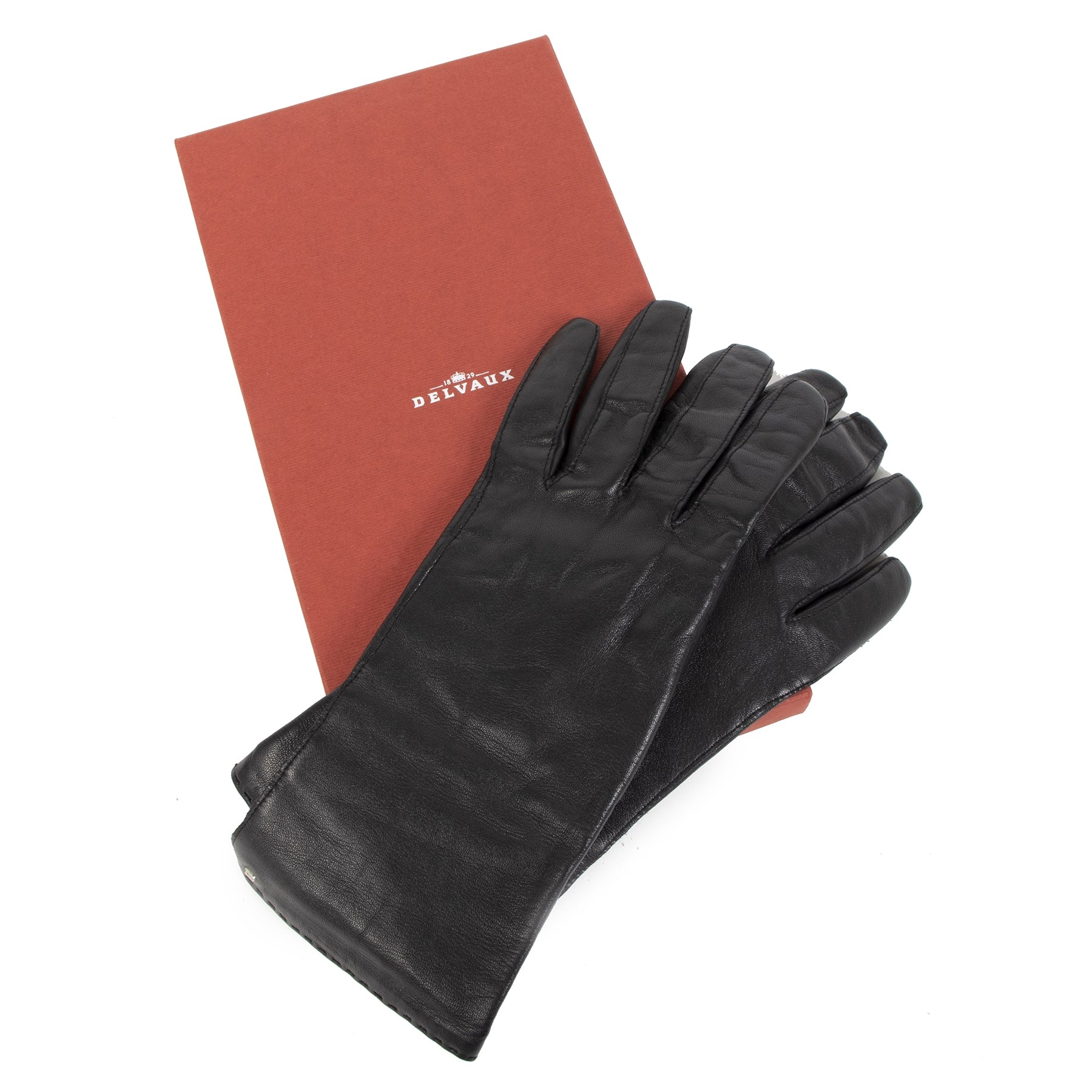Authentieke Tweedehands Delvaux Black Leather Gloves - Size 7 juiste prijs veilig online shoppen luxe merken webshop winkelen Antwerpen België mode fashion