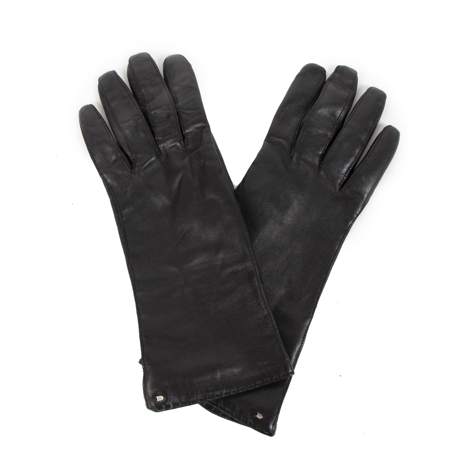 Authentieke Tweedehands Delvaux Black Leather Gloves - Size 7 juiste prijs veilig online shoppen luxe merken webshop winkelen Antwerpen België mode fashion
