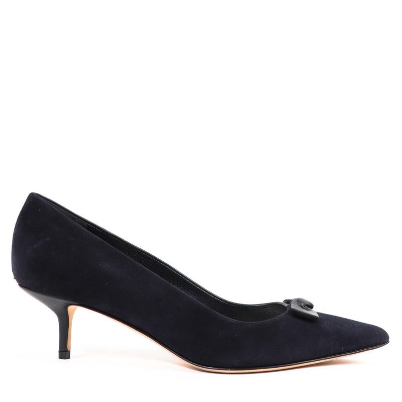 Christian Dior Blue Suede Bow Kitten Pumps