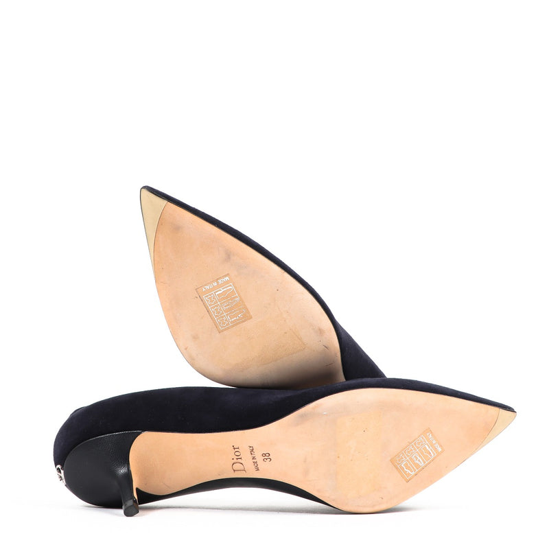 Christian Dior Blue Suede Leather Bow Kitten Pumps - Size 38