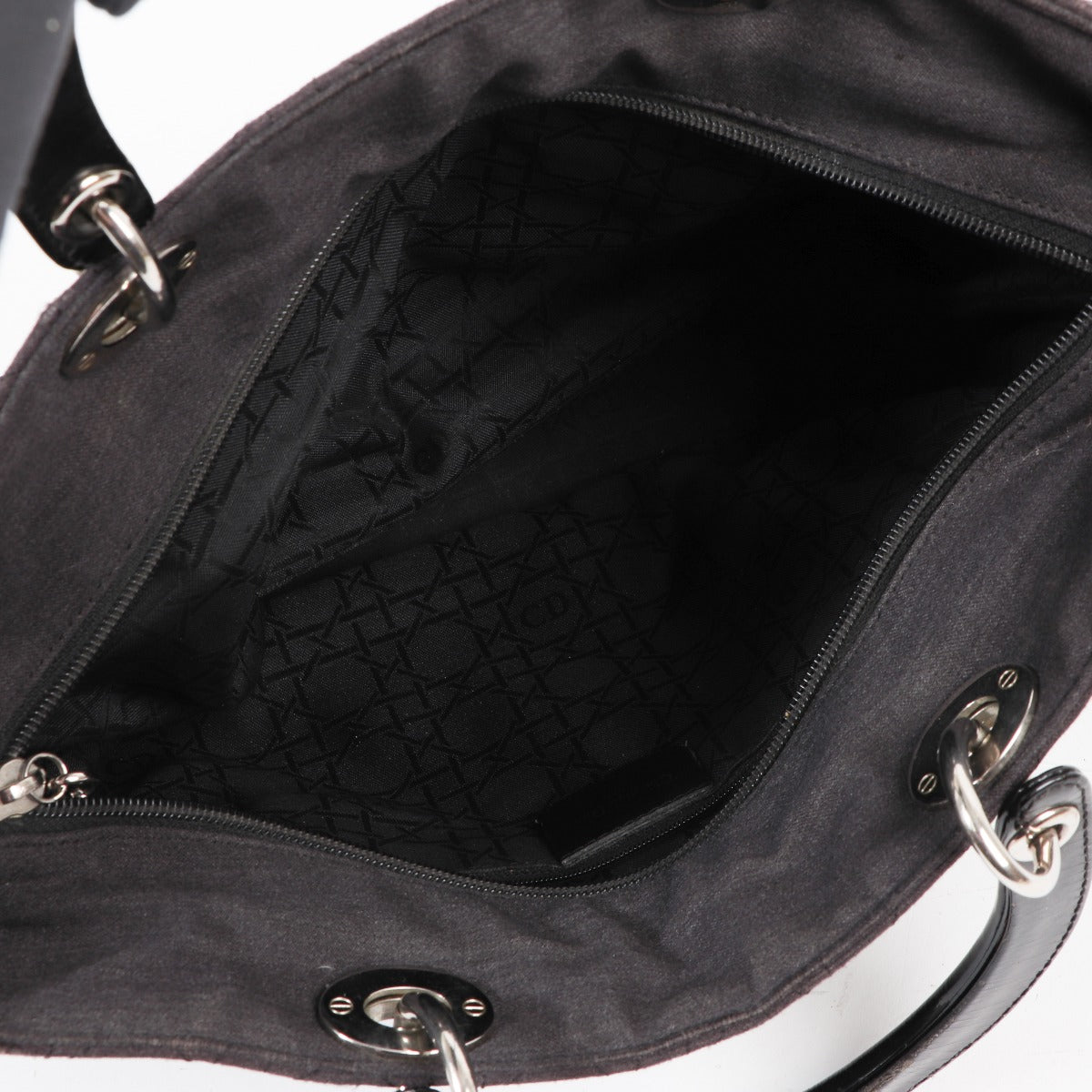 Buy an authentic second-hand Christian Dior Grey Fabric Lady Dior Large Top handle Bag in good condition at Labellov in Antwerp.