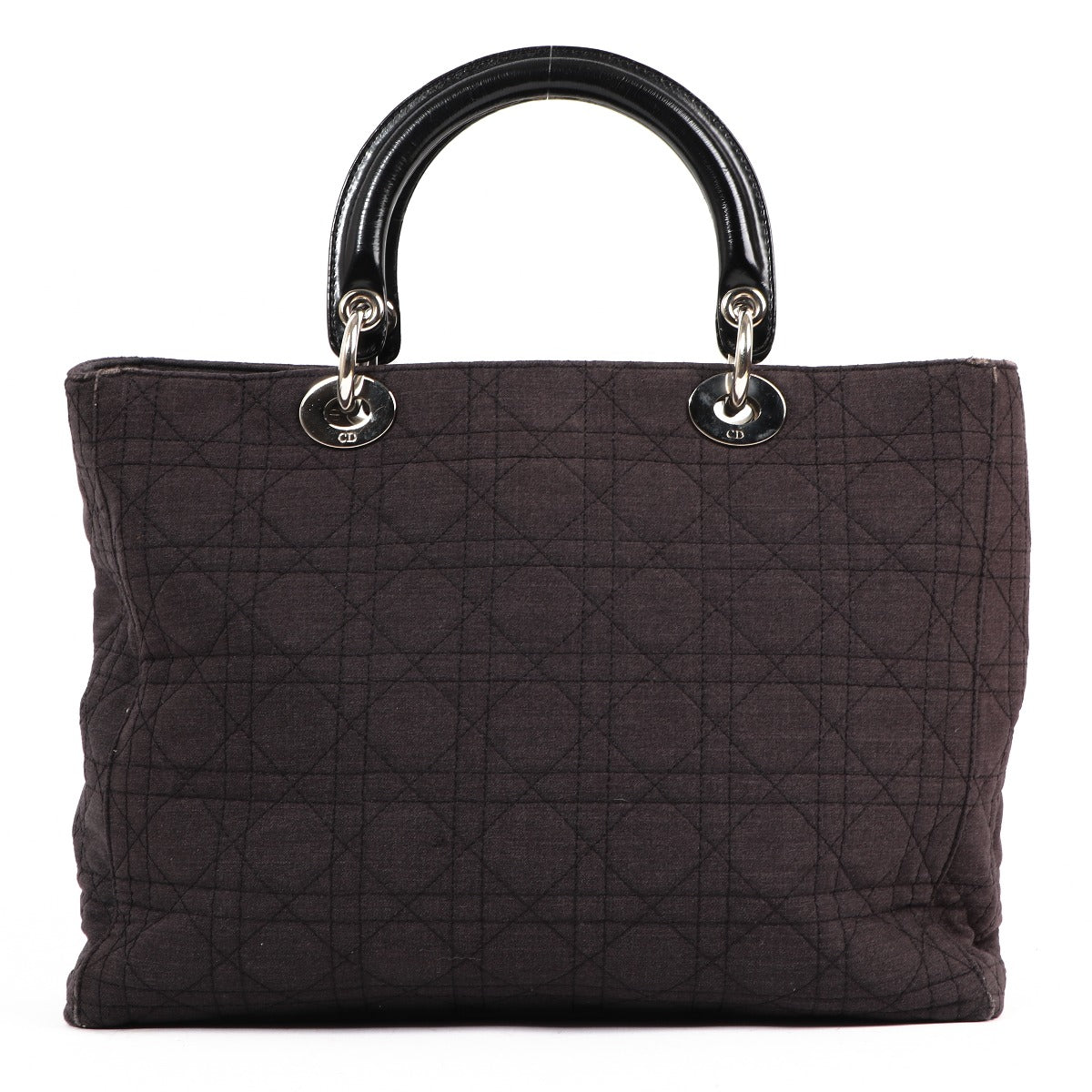 Buy an authentic second-hand Christian Dior Grey Fabric Lady Dior Large Top handle Bag in good condition at Labellov in Antwerp.