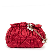 shop authentic second hand Christian Dior Red Cannage Satin Limited Edition Faux Pearl Chain Bag at Labellov