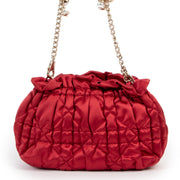 shop authentic second hand Christian Dior Red Cannage Satin Limited Edition Faux Pearl Chain Bag at Labellov