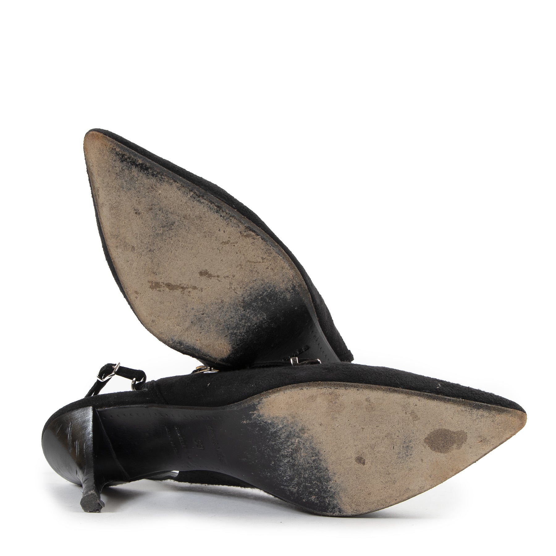 Hermès Black Suede Buckle Slingback Pumps