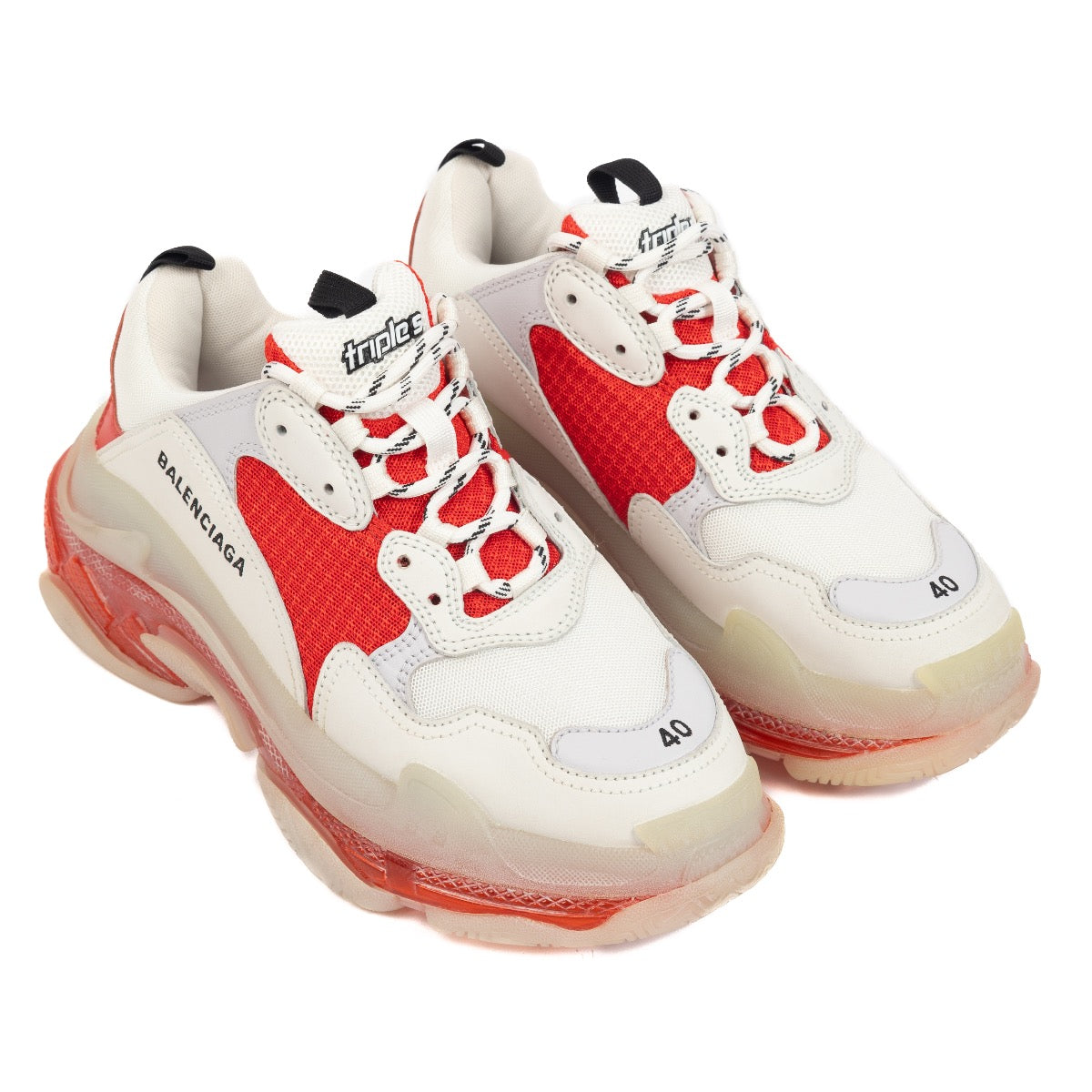 Shop safe online at Labellov in Antwerp, Brussels and Knokke these 100% authentic second hand Balenciaga Red and White Triple S Sneakers - size 40