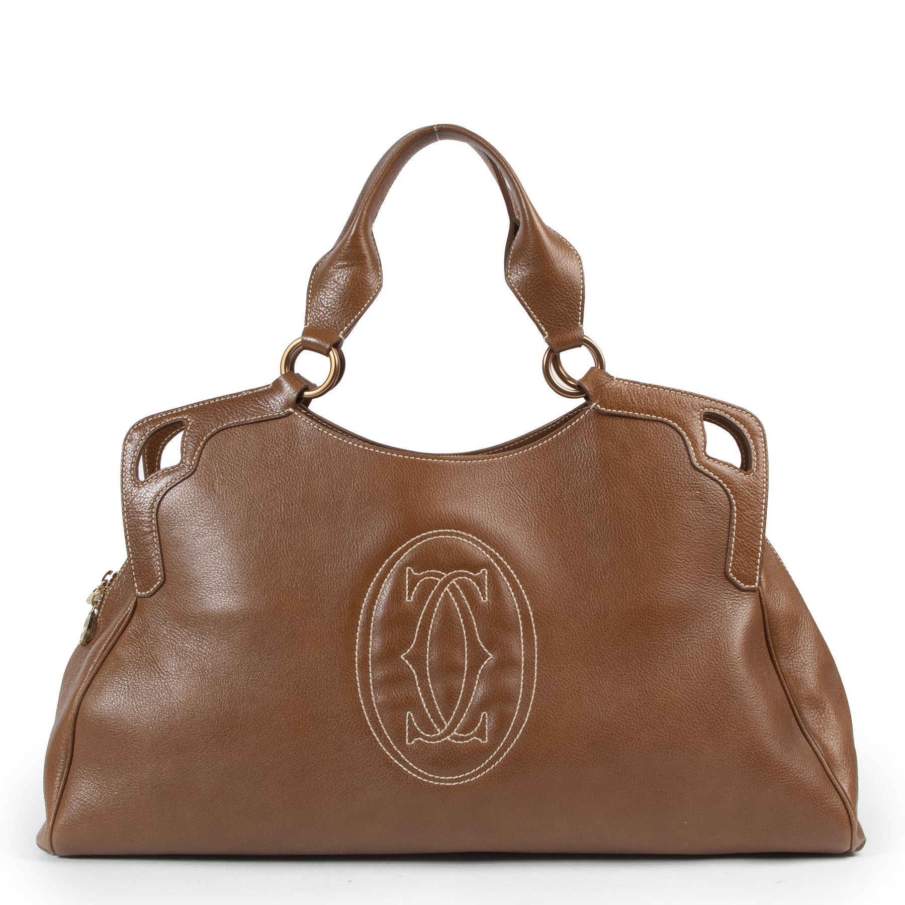 Authentic secondhand Cartier Cognac Leather Marcello Shoulder Bag designer bags fashion luxury vintage webshop safe secure online shopping