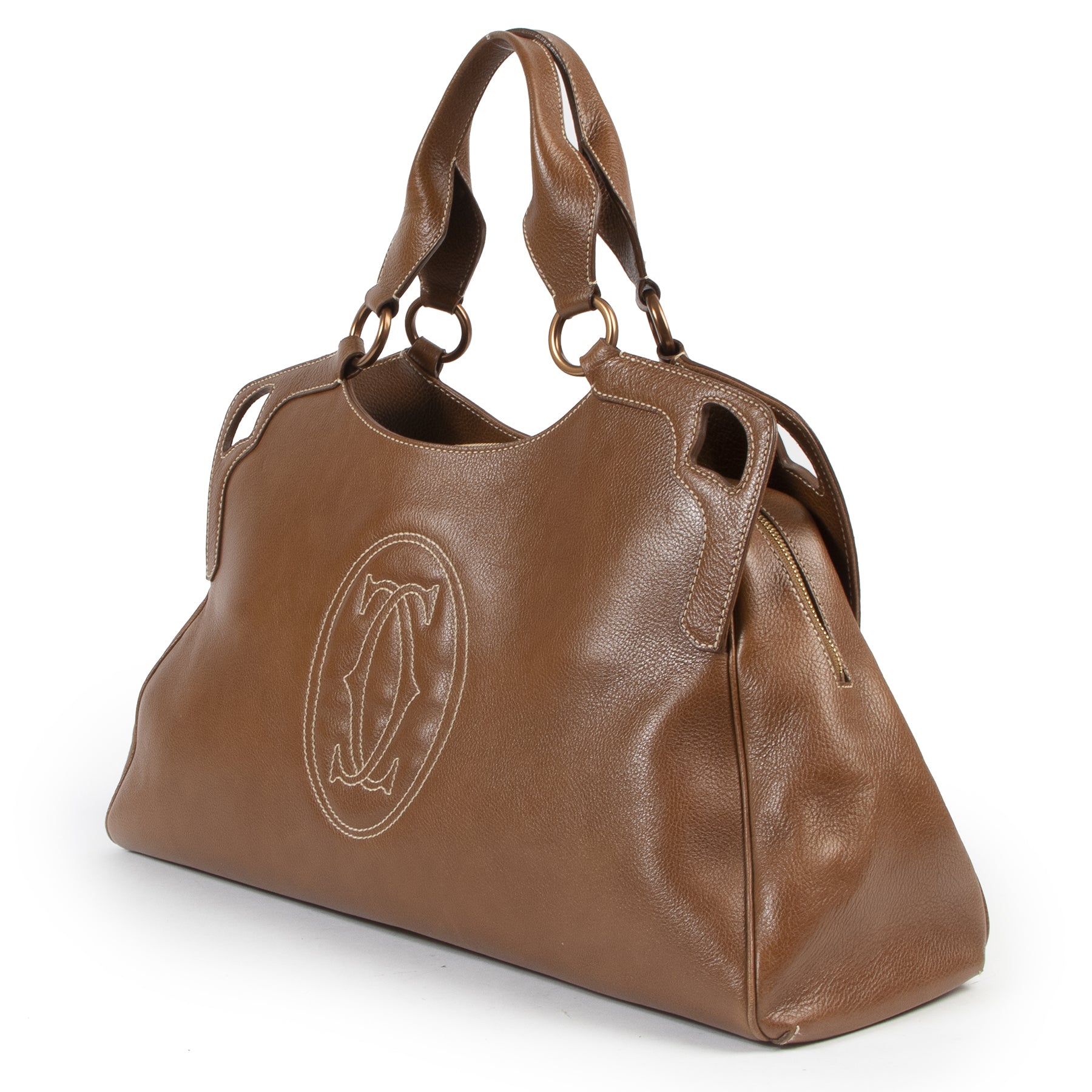 Authentieke Tweedehands Cartier Cognac Leather Marcello Shoulder Bag juiste prijs veilig online shoppen luxe merken webshop winkelen Antwerpen België mode fashion