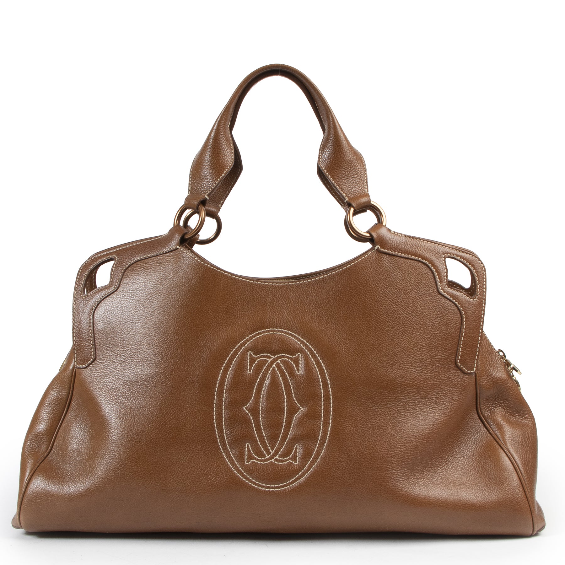 Authentieke Tweedehands Cartier Cognac Leather Marcello Shoulder Bag juiste prijs veilig online shoppen luxe merken webshop winkelen Antwerpen België mode fashion