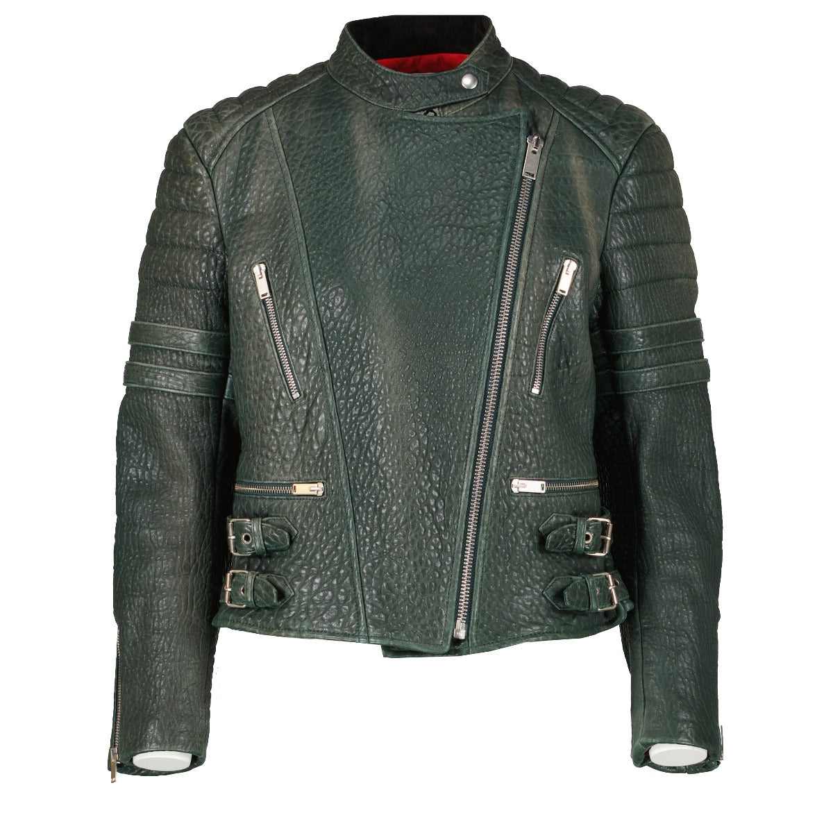 Celine Khaki Green Leather Biker Jacket