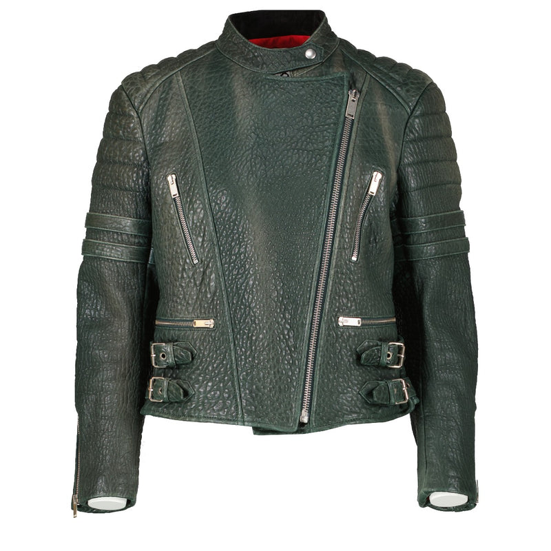 Celine Khaki Green Leather Biker Jacket