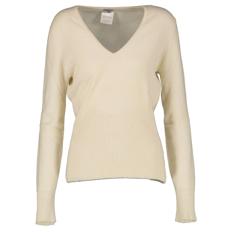 Chanel Cream Cashmere Longsleeve Top - size 38